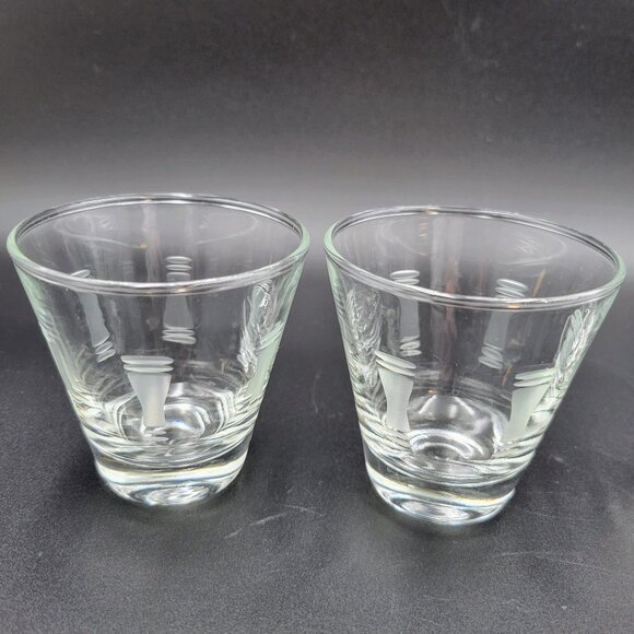 Vintage Shot Glasses Clear Etched Lines MCM Set Of 4 Read - Picture 4 of 9